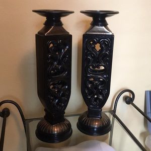 Pillar Candle Holders - Black and Gold/Bronze
